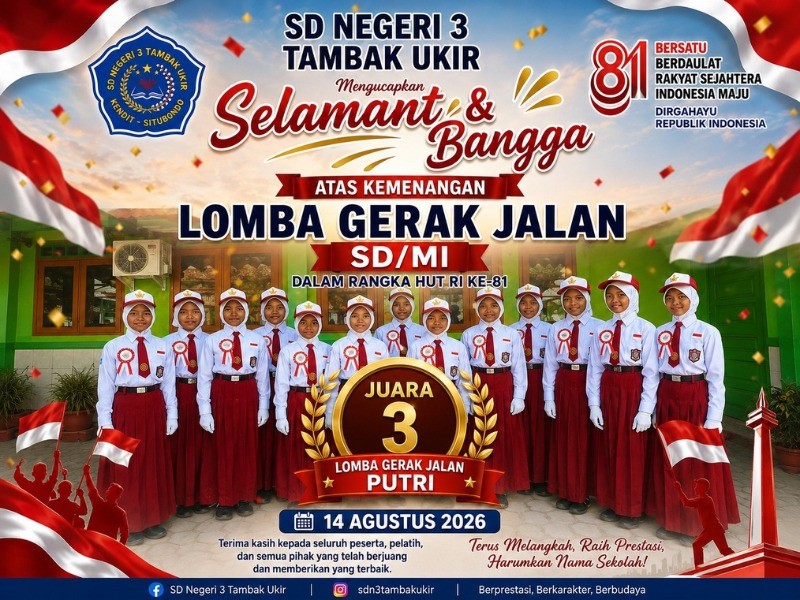 SD Negeri 3 Tambak Ukir Raih Juara 3 Lomba Gerak Jalan Putri Tingkat SD/MI se-Kecamatan Kendit